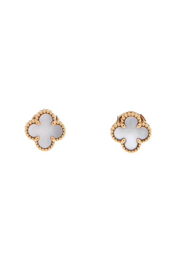 Sweet Alhambra Stud Earrings 18K Yellow Gold and Mother of Pearl By Rebag