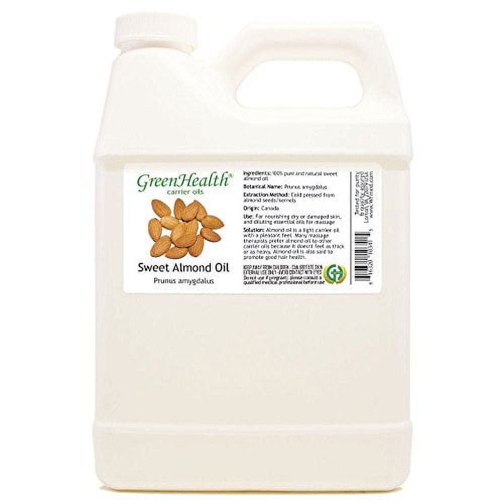 Sweet Almond 32 fl oz (946 ml) Plastic Jug w/Cap For Hair, Skin, & Nails - 100% Pure Carrier Oil - GreenHealth