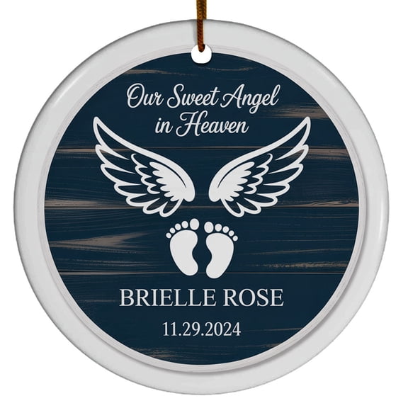 Our Sweet Angel in Heaven Ceramic Christmas Ornament, Baby Angel Memorial Ceramic Christmas Ornament 2025, Custom Name Text Year Baby in Heaven Christmas Ornament