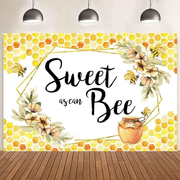 Sweet As Can Bee Baby Shower Backdrop Bee Theme Gold Honeycomb Photography Background Floral Honey Newborn Gender Reveal Party Decoration