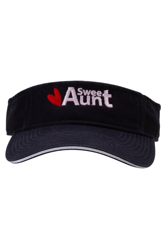 Sweet Aunt Embroidered Pro Style Cotton Twill Washed Visor - Navy White OSFM