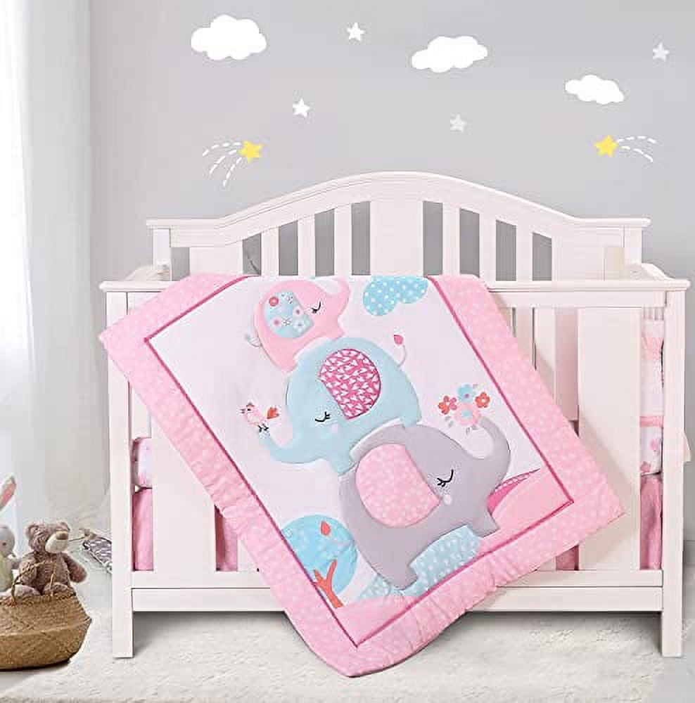 Sweet Baba 4 PC Elephant Crib Bedding Set with Comforter Fitted Sheet