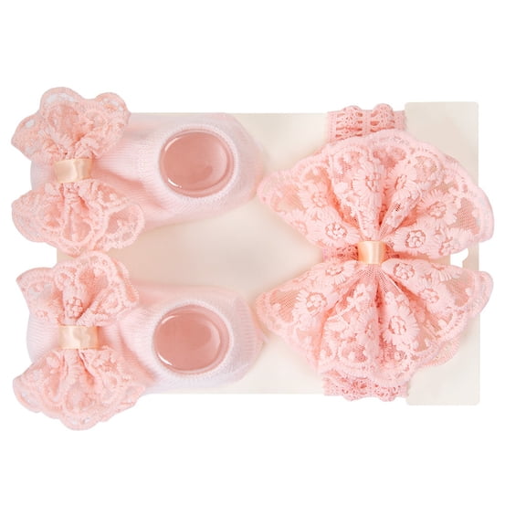 Sweet Baby Bowknot Headband Hairband Strong Gripped Socks Set for Newborns to 12 Months Soft Fabric Headwear