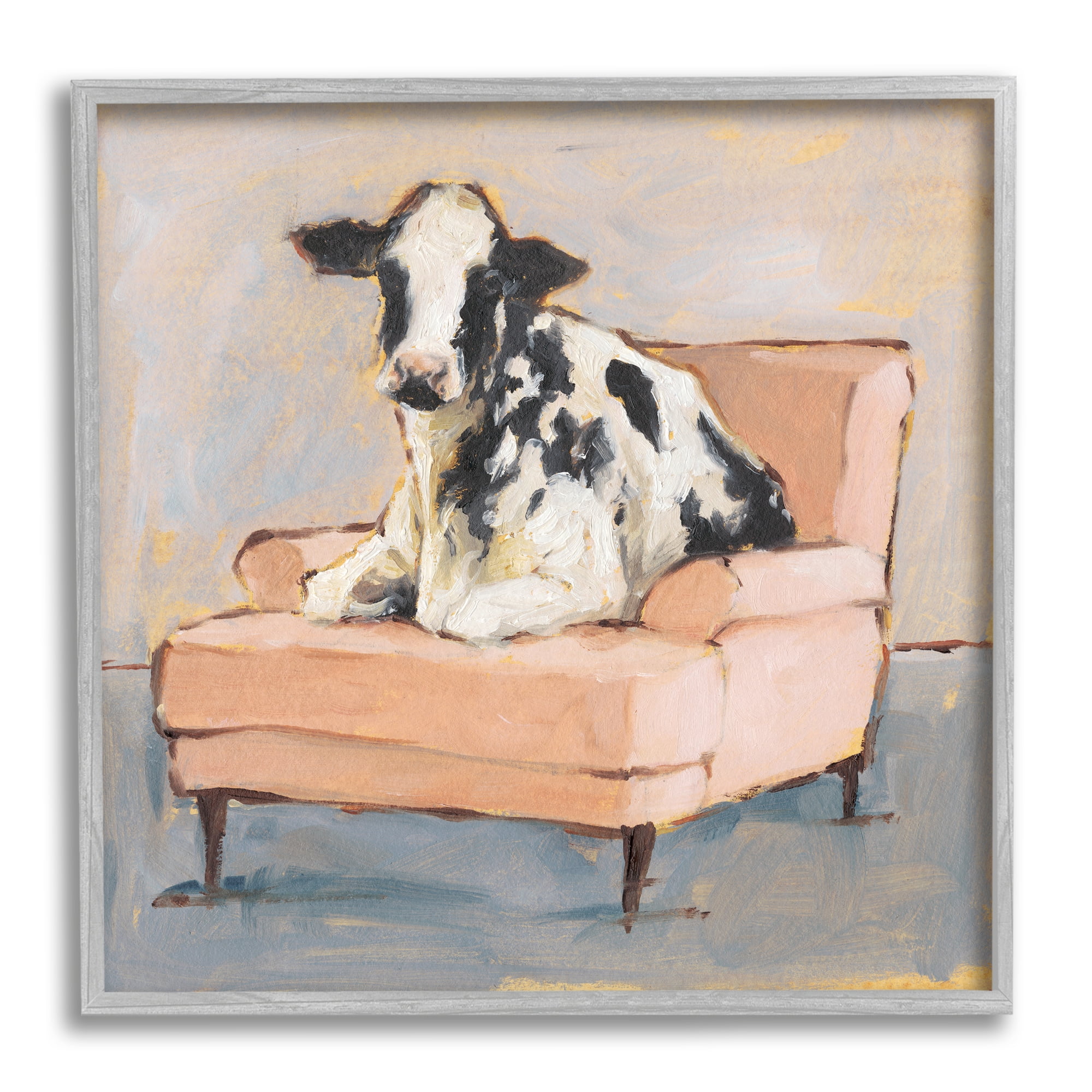 Sweet Baby Calf on a Pink Couch Neutral Colour 12 in x 12 in Framed Painting Art Print, by Stupell Home Décor