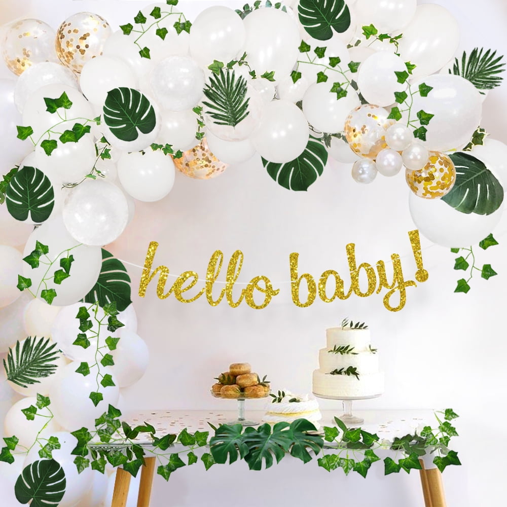 Sweet Baby Co. Boho Greenery Baby Shower Decorations Neutral with Balloon  Garland Arch Kit, Oh Baby Banner, Green Leaves, Ivy Vines - Walmart.com, image size:1000x1000