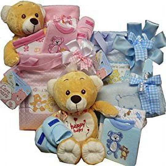 Sweet Baby Diaper Bag Gift Basket with Teddy Bear Pink Girl