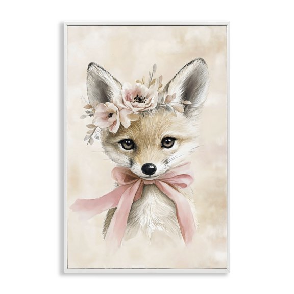 Stupell Industries Sweet Baby Fox with Bow White Framed Giclee Art, design by Creative Studio, 24 x 16