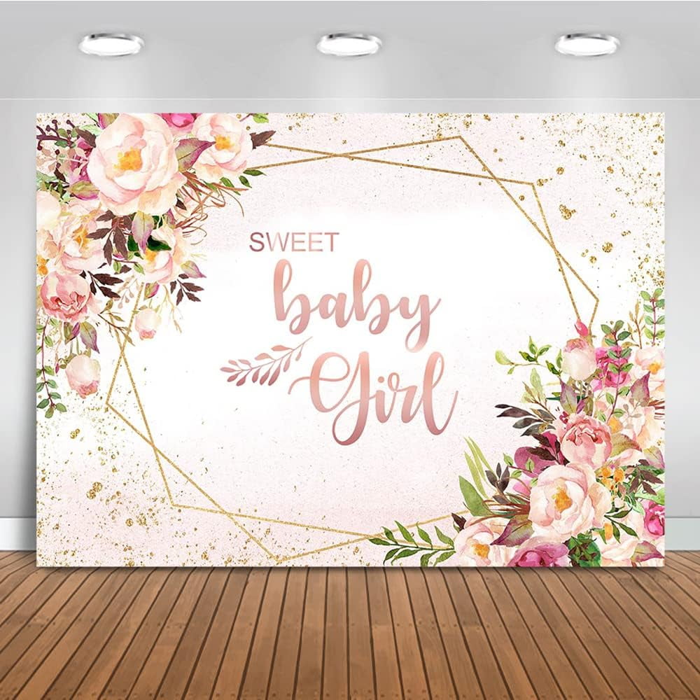 Sweet Baby Girl Backdrop Blush Floral Rose Gold Baby Shower Background