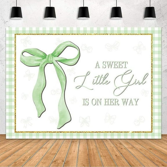 Sweet Baby Girl Backdrop It's a Girl Baby Shower Background A Sweet Little Girl is on Her Way Decorations Banner Green and White Checkered Bow Girl Party Decor Supplies Photo Booth