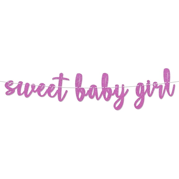Sweet Baby Girl Banner - Girl Baby Shower Gender Reveal Party Decorations, Welcome Baby Girl Banner, Baby Shower Party Decorations Pink Glitter, Pre-Strung