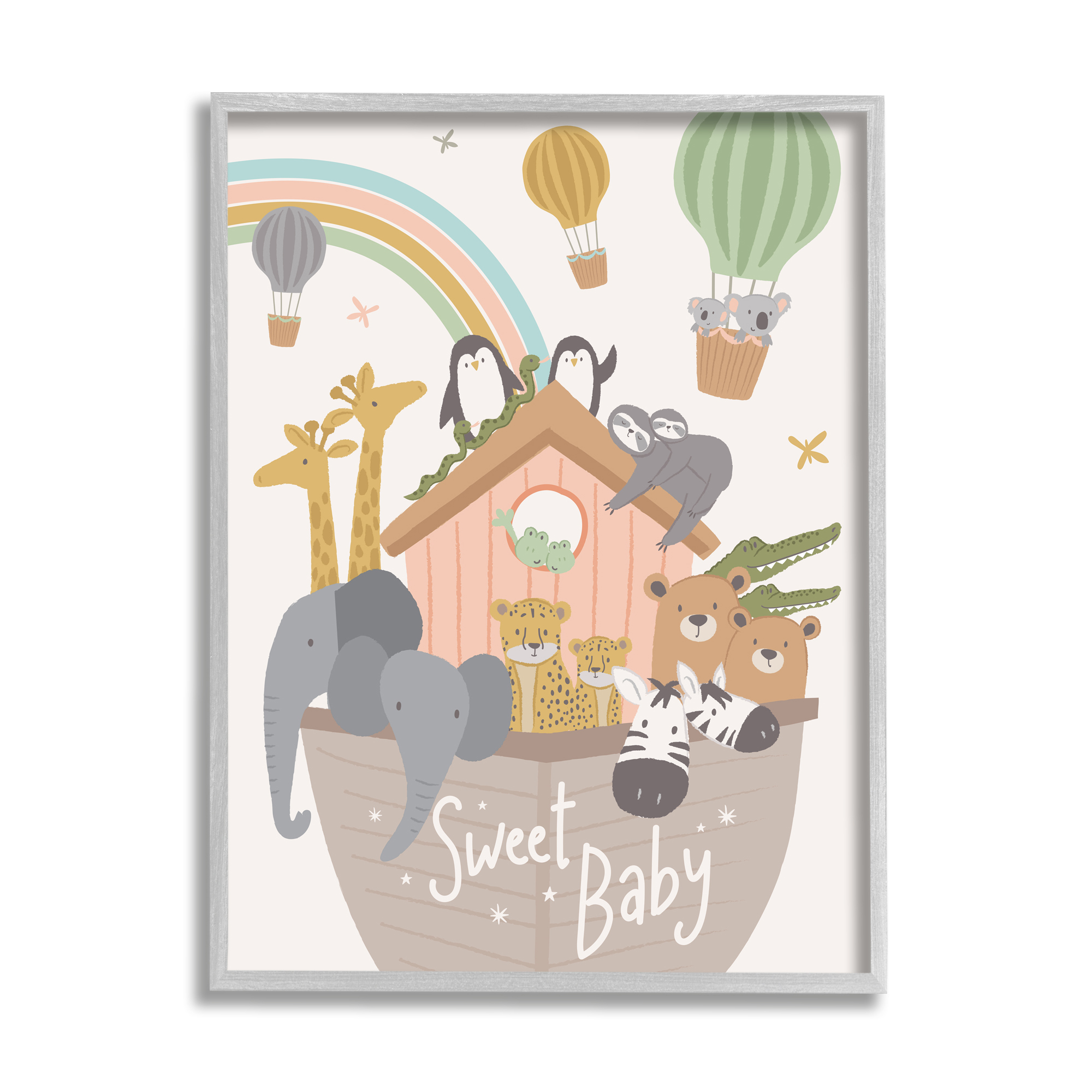 Stupell Industries Sweet Baby Phrase Animal Ark Hot Air Balloons,11 x 14,Designed by Lisa Whitebutton