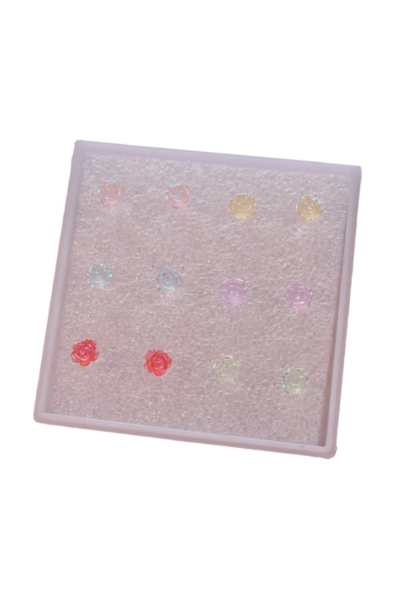 Sweet Baked Paint And Colorful Rose Earring Set