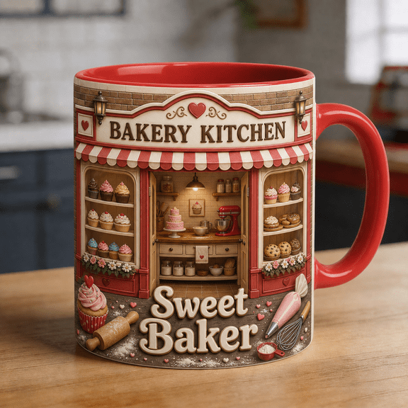 Sweet Baker Mug 3D Effect Bakery Kitchen Cupcakes and Rolling Pin Gift