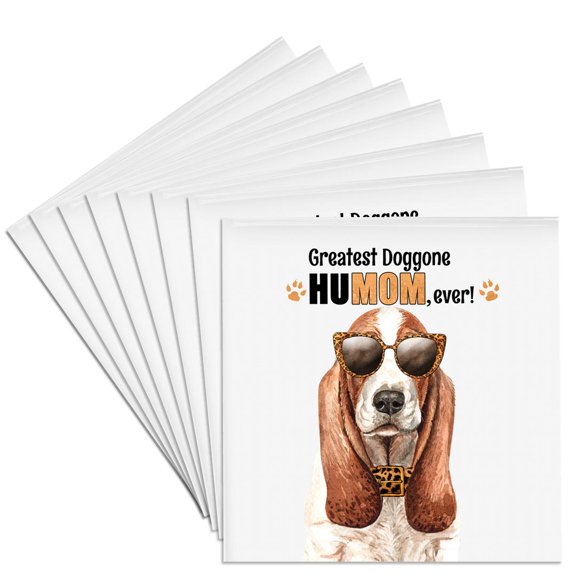 3drose, Sweet Basset Hound in Cheetah Print Sunglasses for Mothers Day, Set of 8 Ceramic Tile Coasters