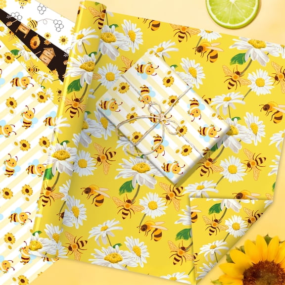 Sweet Bee & Garden Theme Wrapping Paper Set - 4 Designs for Party Decor & Gift Wrapping
