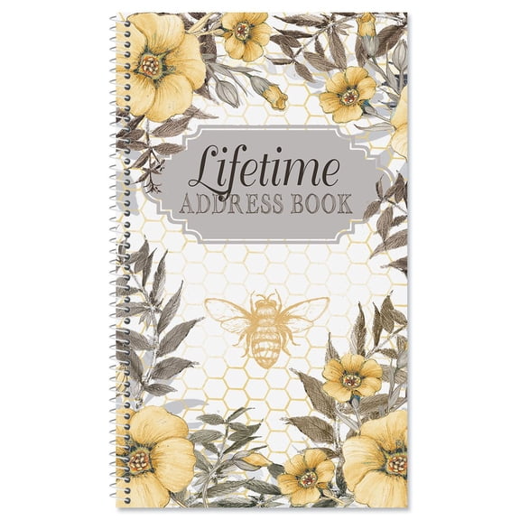 Sweet Bee Lifetime Address Book - 94 Page, Softcover Spiral-Bound Address Keeper, 50 Blank Stickers