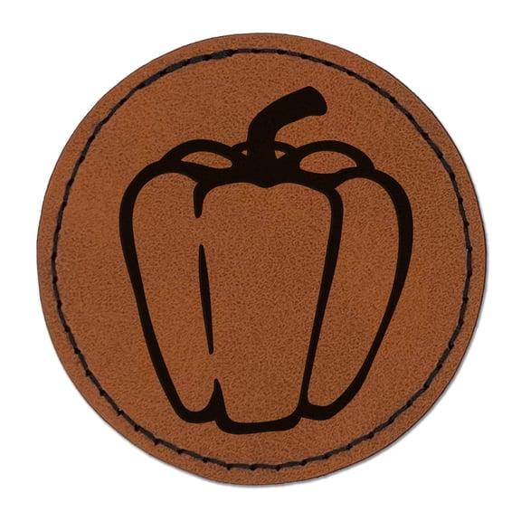 Sweet Bell Pepper 2.5" Faux Leather Round Engraved Iron-On Patch - Brown