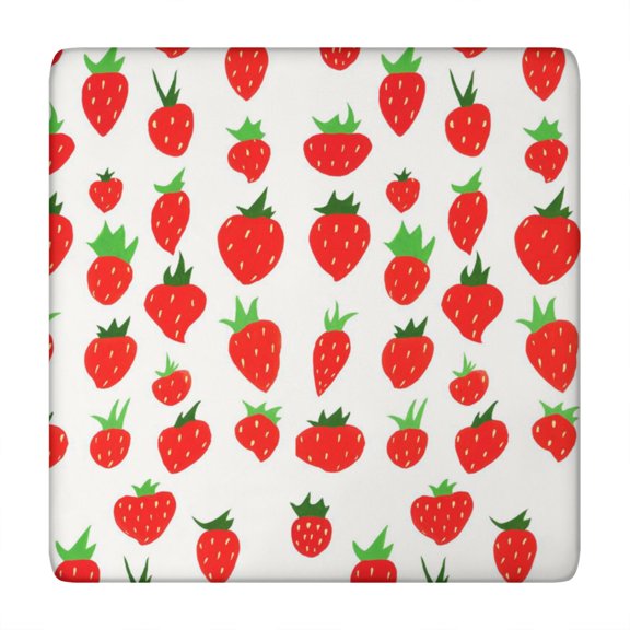 Sweet Berry Elastic Table Cover - Red Pink Strawberry Print Square Tablecloth - Secure Fit for Outdoor Events 34x34 Inches