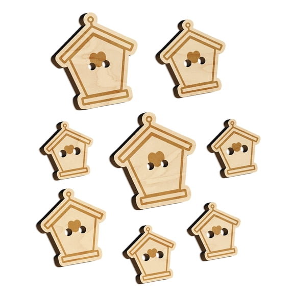 Sweet Birdhouse with Heart Wood Buttons for Crochet Knitting Sewing DIY Craft - 0.75 Inch Small (12pcs)