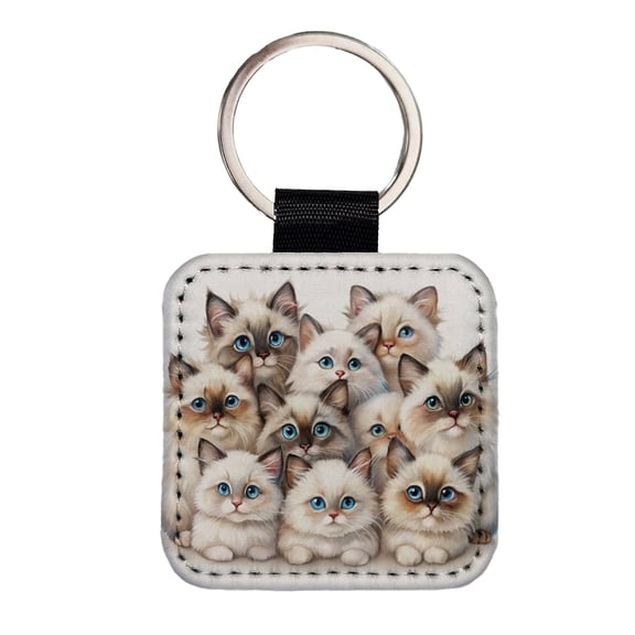 Sweet Birman Cats Faux Leather Square Keychain