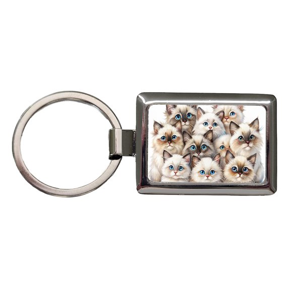 Sweet Birman Cats Metal Rectangle Keychain