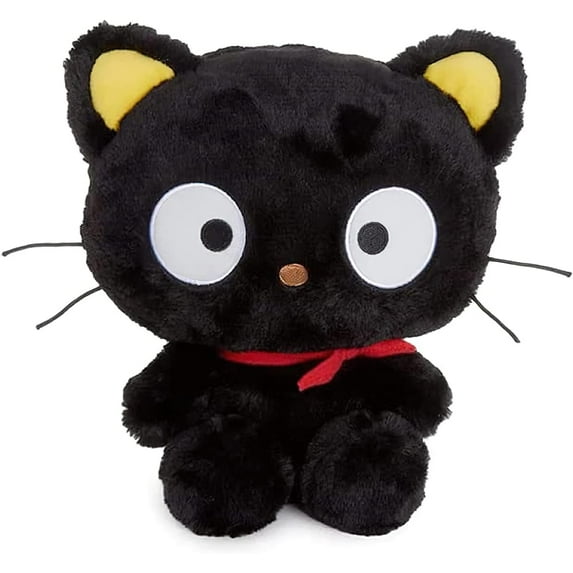 Sweet Black Cat Plush Toy Black Eyes and Chocolate-Colored Nose Stuffed Doll Toy Soft Plushie Figure Gift (Red)