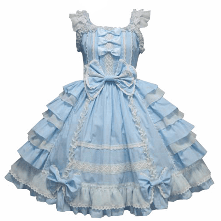 Sweet Blue Lolita Dress for Women Sleeveless Kawaii Japanese Style