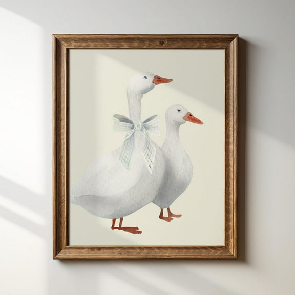 Sweet Blue And White Bow Mother Goose Illustration Print, Vertical Portrait, Instant Print, Sweet Nursery Decor Wall Art, Modern Wall Decor For Living Room, 8x12 UNFRAMED