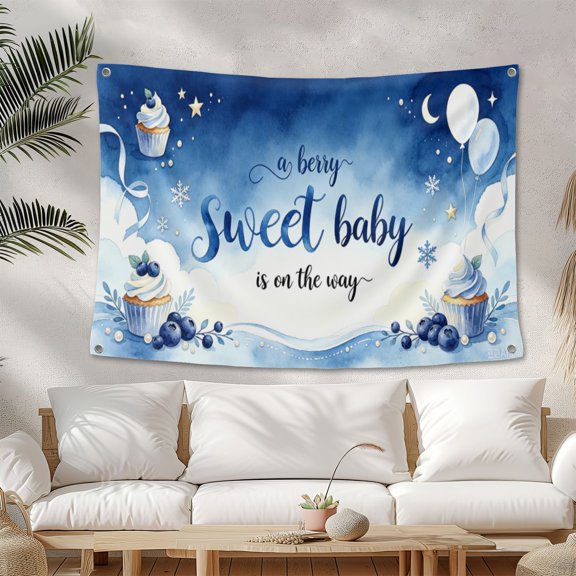 Sweet Blueberry Baby Backdrop - Boy Baby Shower Decorations - Royal Blue Photography Background 3.3*5FT