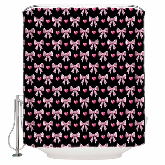 Sweet Bow Love Bathroom Shower Curtains with 12 Hooks Polyester Waterproof Shower Curtain for Stalls and Bathtubs Black Retro Preppy Aesthetic Decorative Bathroom Privacy Curtain 72x84 Inches