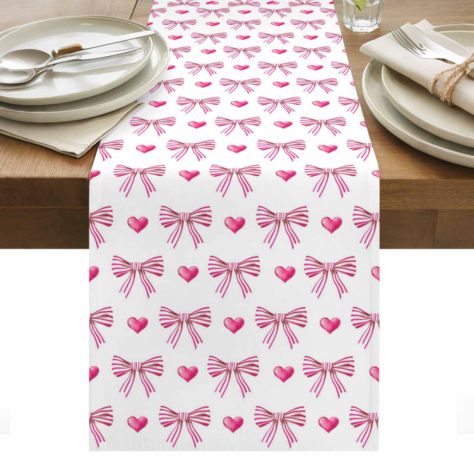 Pink Prepy Table Sweet Bow Striped Table Runner - 108 Inch Long, Kitchen Dining Table ...