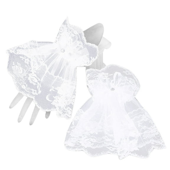 Sweet Bowknot Bracelet Wrist Warmers Women Ruffled Floral Lace Flare Horn Cuffs