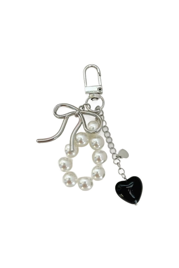 Sweet Bowknot Heart Pearls Keychain Pendant Lovely Hangings Decorations Keyring Charm for Purse Bag Backpack Handbag