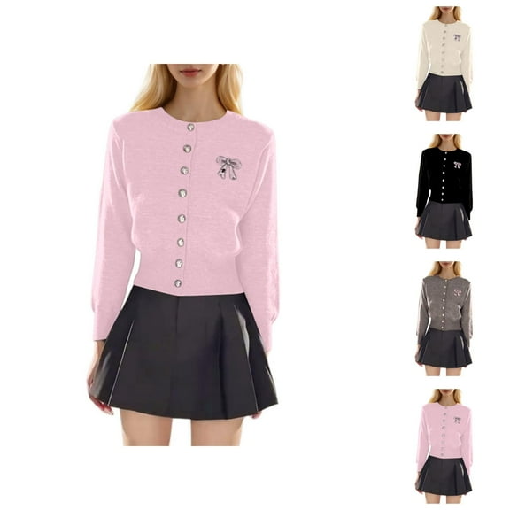 Sweet Bowknot Long Sleeve Knitted Cardigan For Women Unique Gray Sweater Coat For Fall And Winter Fashion Cardigan Sweaters for Women