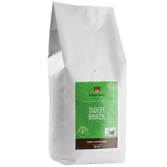 Sweet Brazil Brazilian Coffee Beans 1kg - Light Medium Roast - Brown Bear - For All Coffee Machines - Donation to Free The Bears - 100% Arabica