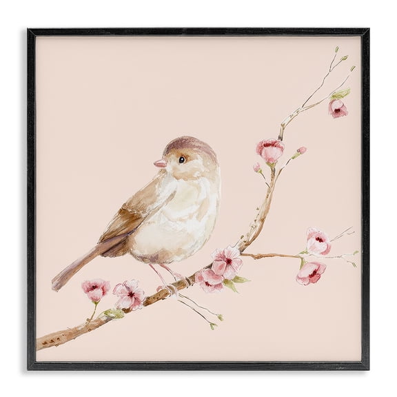Sweet Brown Bird Perched Black Framed Giclee Art, design by Lisa Wehmeyer