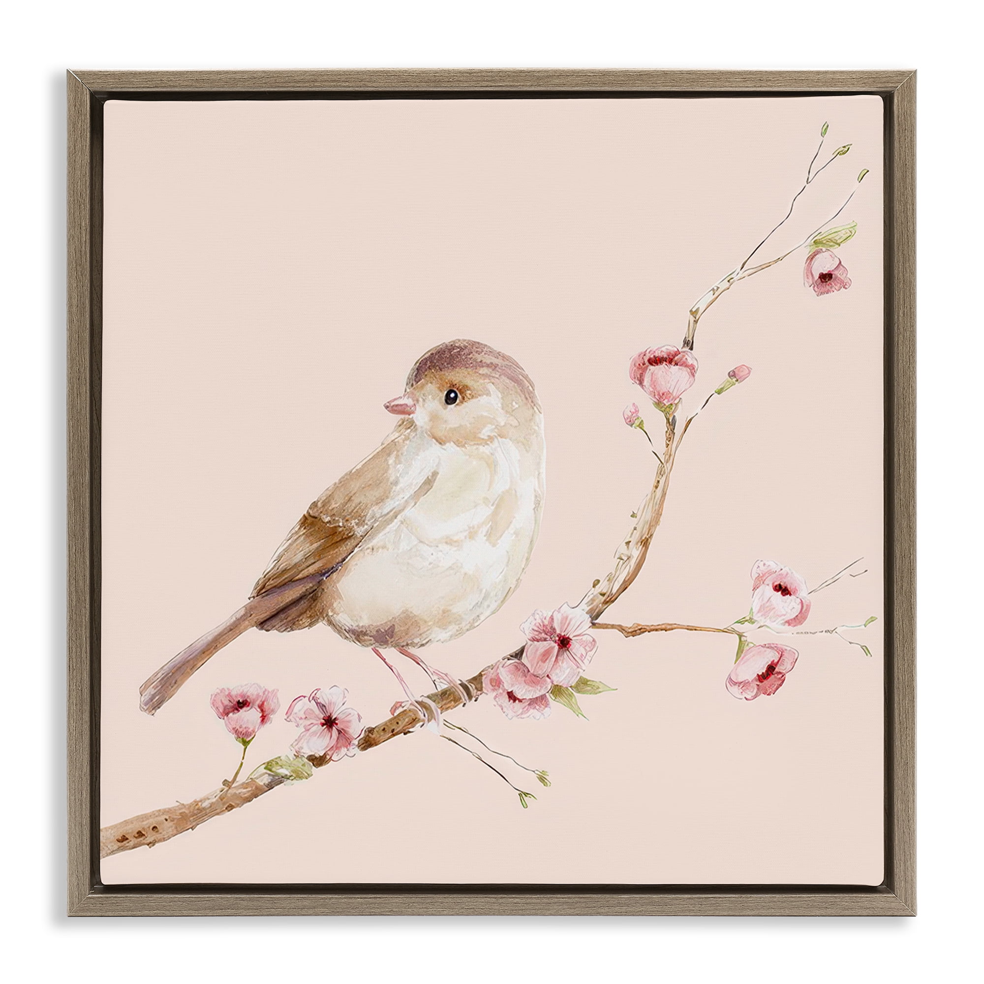Sweet Brown Bird Perched Brown Framed Floater Canvas Wall Art, design by Lisa Wehmeyer