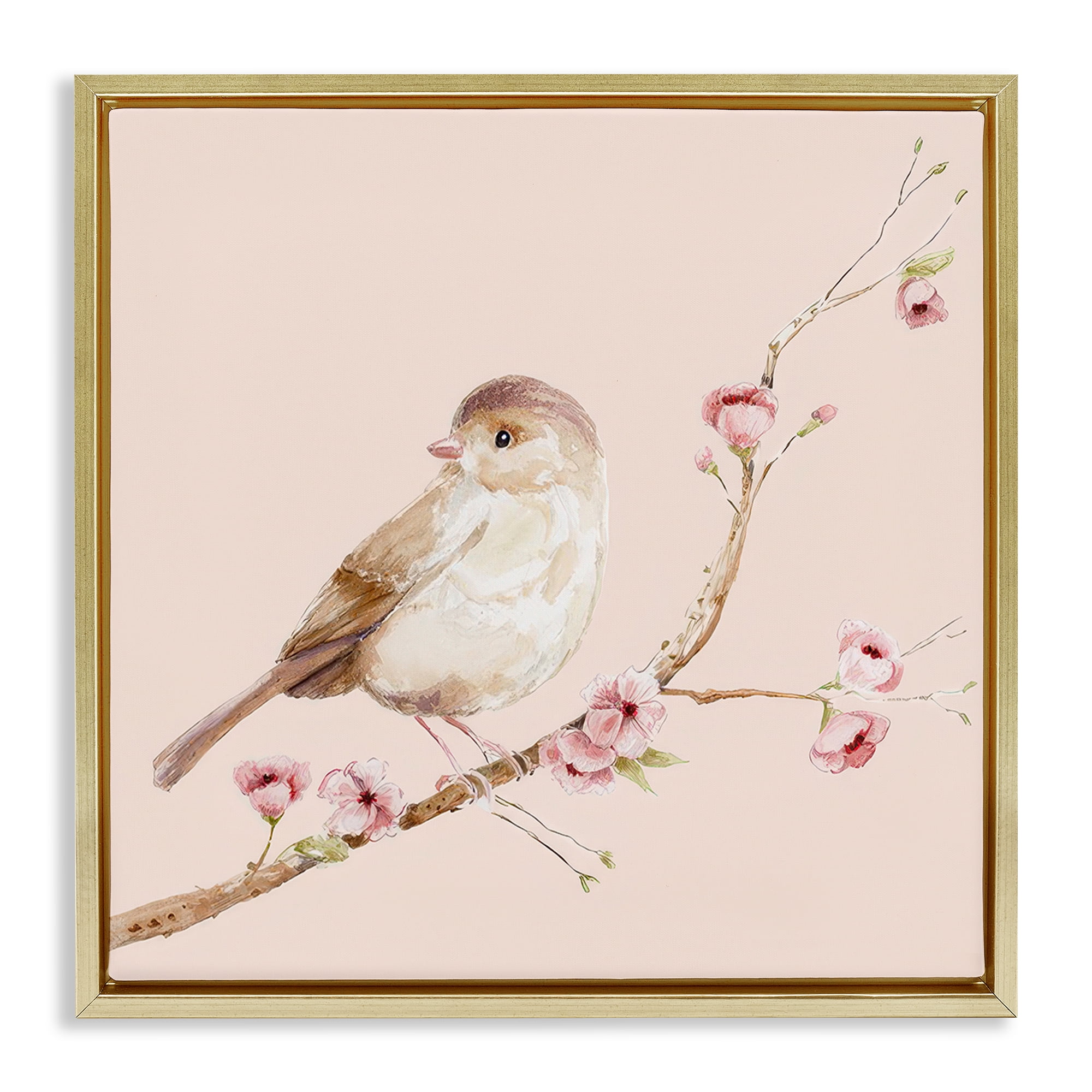 Sweet Brown Bird Perched Gold Framed Floater Canvas Wall Art, design by Lisa Wehmeyer
