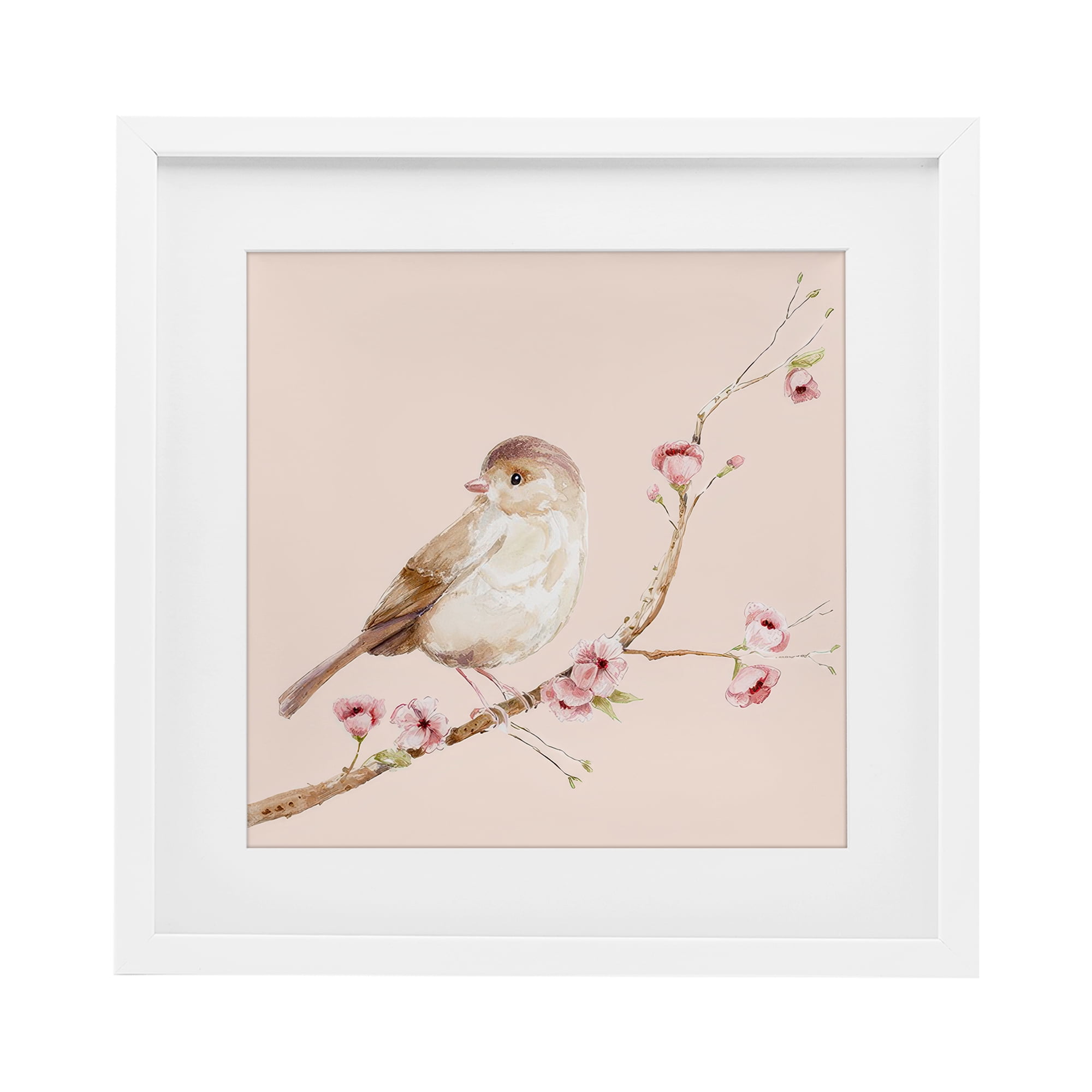 Sweet Brown Bird Perched White Framed Print Under Glass, design by Lisa Wehmeyer
