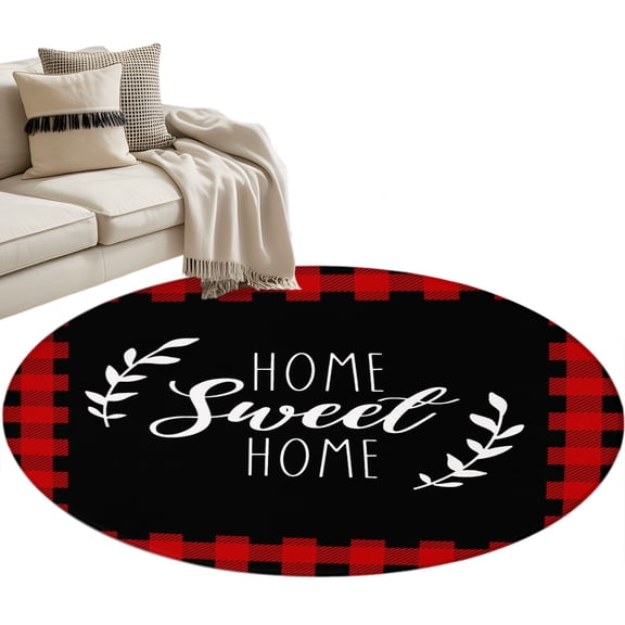 Sweet Buffalo Plaid Round Rug 3.3ft Washable Circle Entryway Rugs Non Slip Farmhouse Black Red Checker Area Rug Indoor Floor Carpet for Bedroom Kitchen Living Room Office Dining Room Nursery