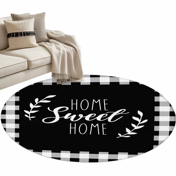 Sweet Buffalo Plaid Round Rug 3ft Washable Circle Entryway Rugs Non Slip Farmhouse Black White Checker Area Rug Indoor Floor Carpet for Bedroom Kitchen Living Room Office Dining Room Nursery
