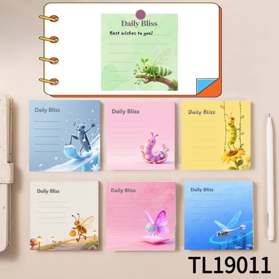 Sweet Bug - Shaped Sticky Notes (3.543.54 Inches) 100-Pack with105 Emoticon Stickers, Quickly Jotting Down Reminders,leaving Temporary Messages, Strong Adhesive for  All Your Note - Taking Needs
