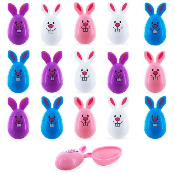 Set of 16 Fillable Rabbit-Shaped Plastic Easter Eggs 3.25 Inches