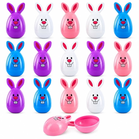Set of 16 Fillable Rabbit-Shaped Plastic Easter Eggs 3.25 Inches