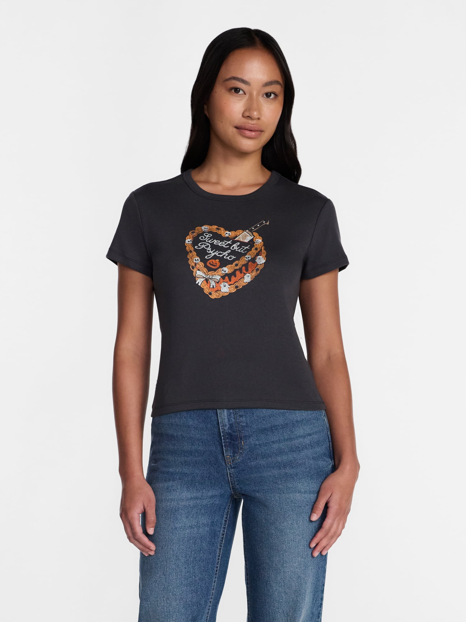 Halloween Women's Sweet But Psycho Graphic Tee with Short Sleeves, Sizes XXS-XXL