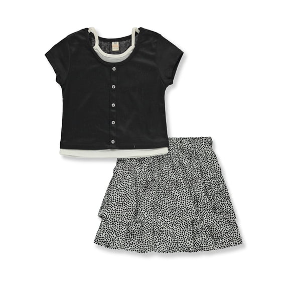Sweet Butterfly Girls' 2-Piece Dots Skirt Set Outfit Color: black Size: 7 - 8