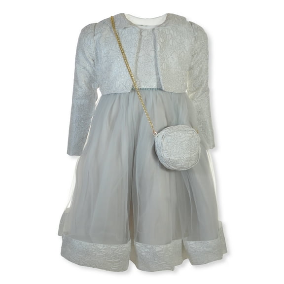 Sweet Butterfly Girls' 3-Piece Bag Shrug Dress - white, 8 (Big Girls)