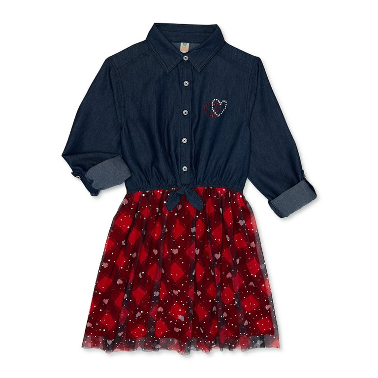 Sweet Butterfly Girls Denim and Tulle Dress Sizes 4 16 Walmart