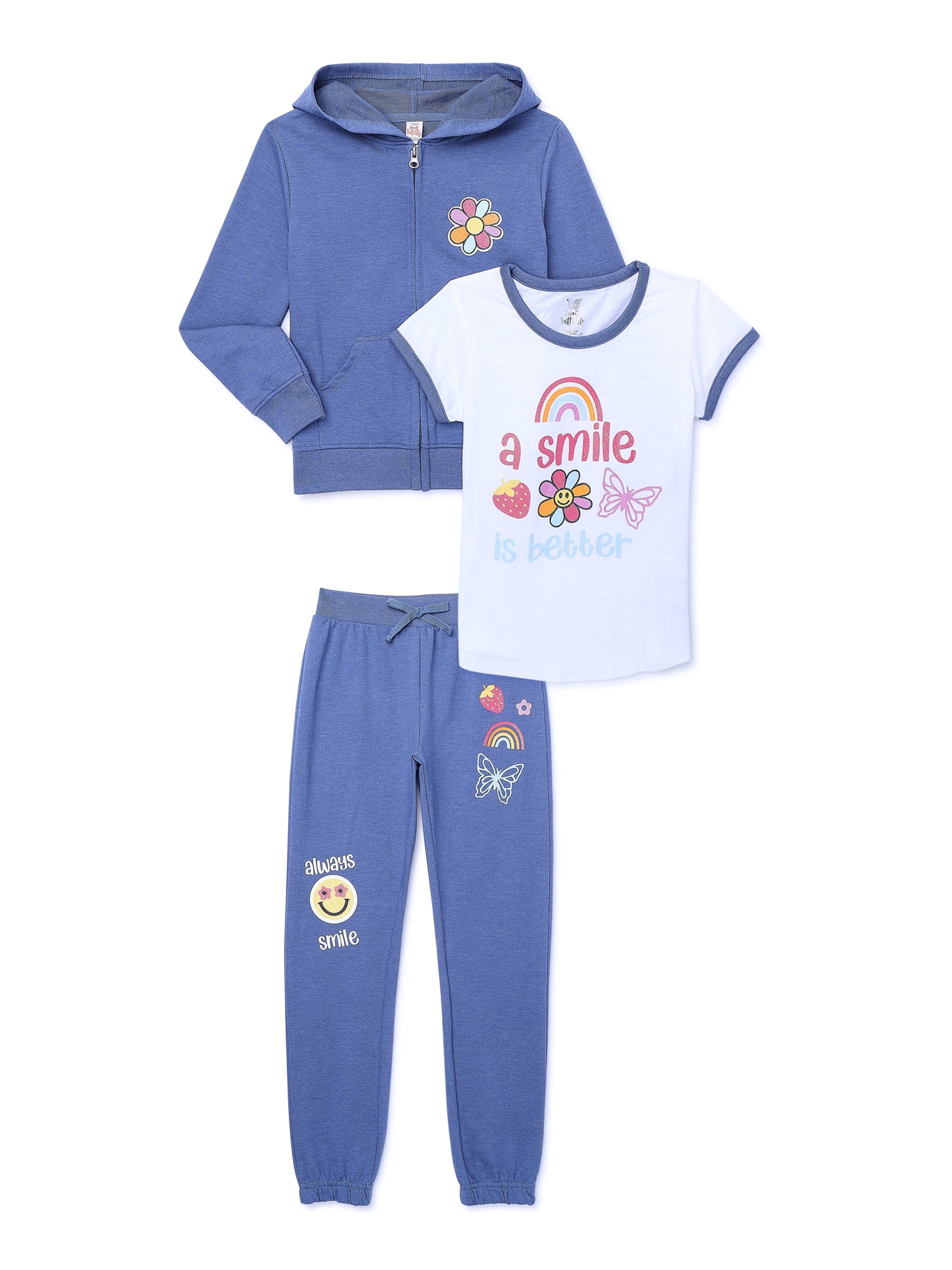Butterfly Sets 3pcs Girls Hoodies + Tank Top + Jogger Pants Kids Clothes Sports