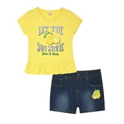 Sweet Butterfly Girls Knit Top and Denim Short Set, Sizes 4-16